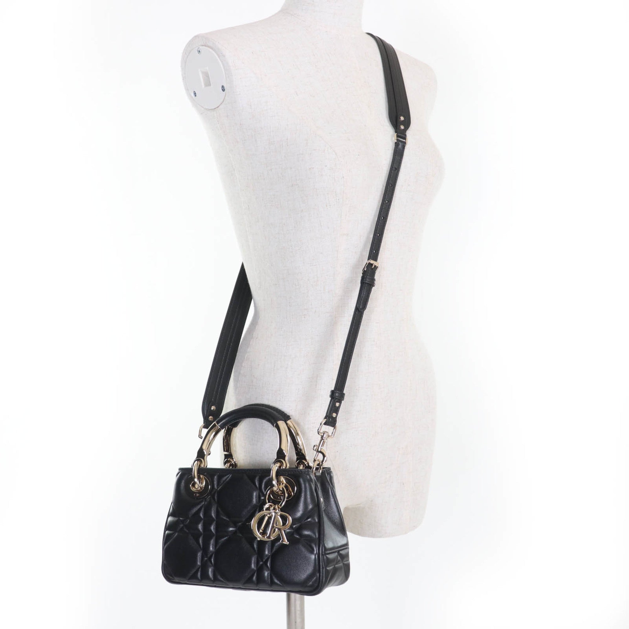 Christian Dior Cannage Lady 95.22 Mini Lambskin 2-Way Handbag/Shoulder Bag, Black, Gold Hardware, Dust Bag Included, Made in Italy — Like New