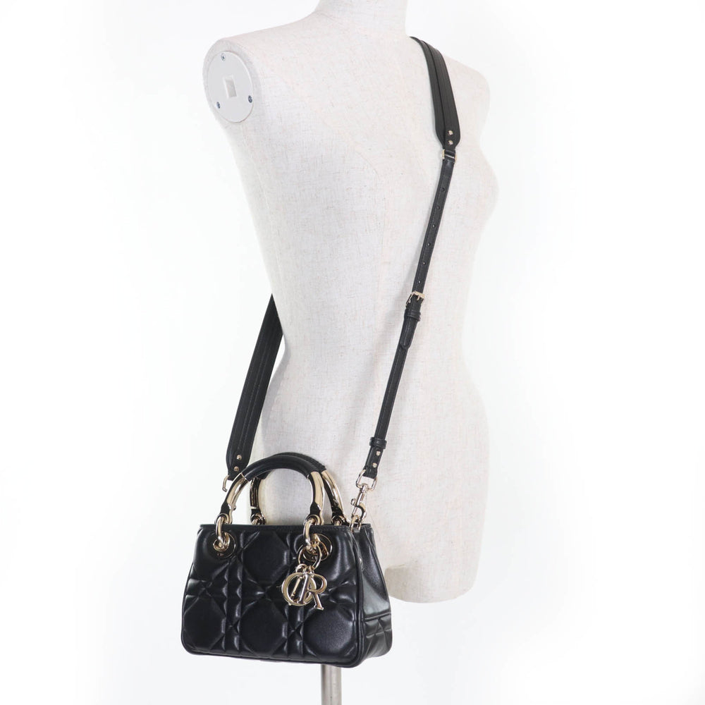 Christian Dior Cannage Lady 95.22 Mini Lambskin 2-Way Handbag/Shoulder Bag, Black, Gold Hardware, Dust Bag Included, Made in Italy — Like New