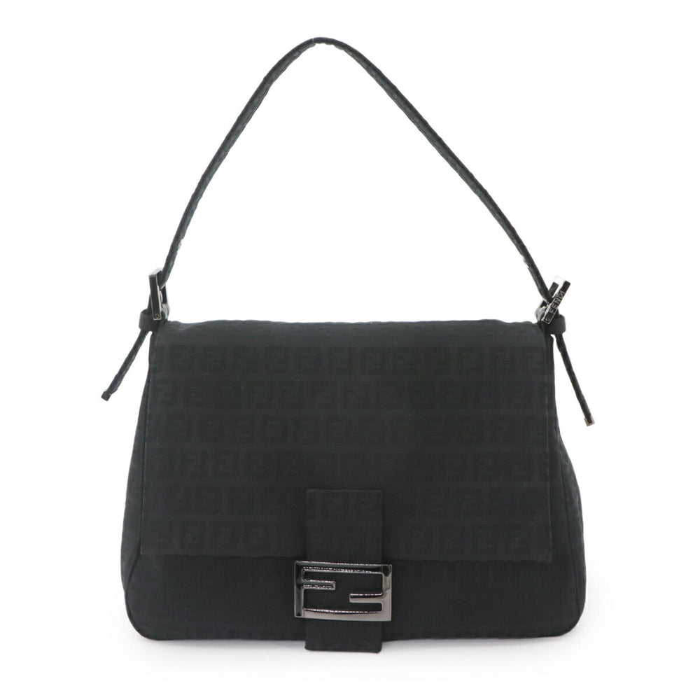 Fendi Zucchino Mamma Baguette Shoulder Handbag, Canvas, Black, 8BR001, Silver Hardware — Like New