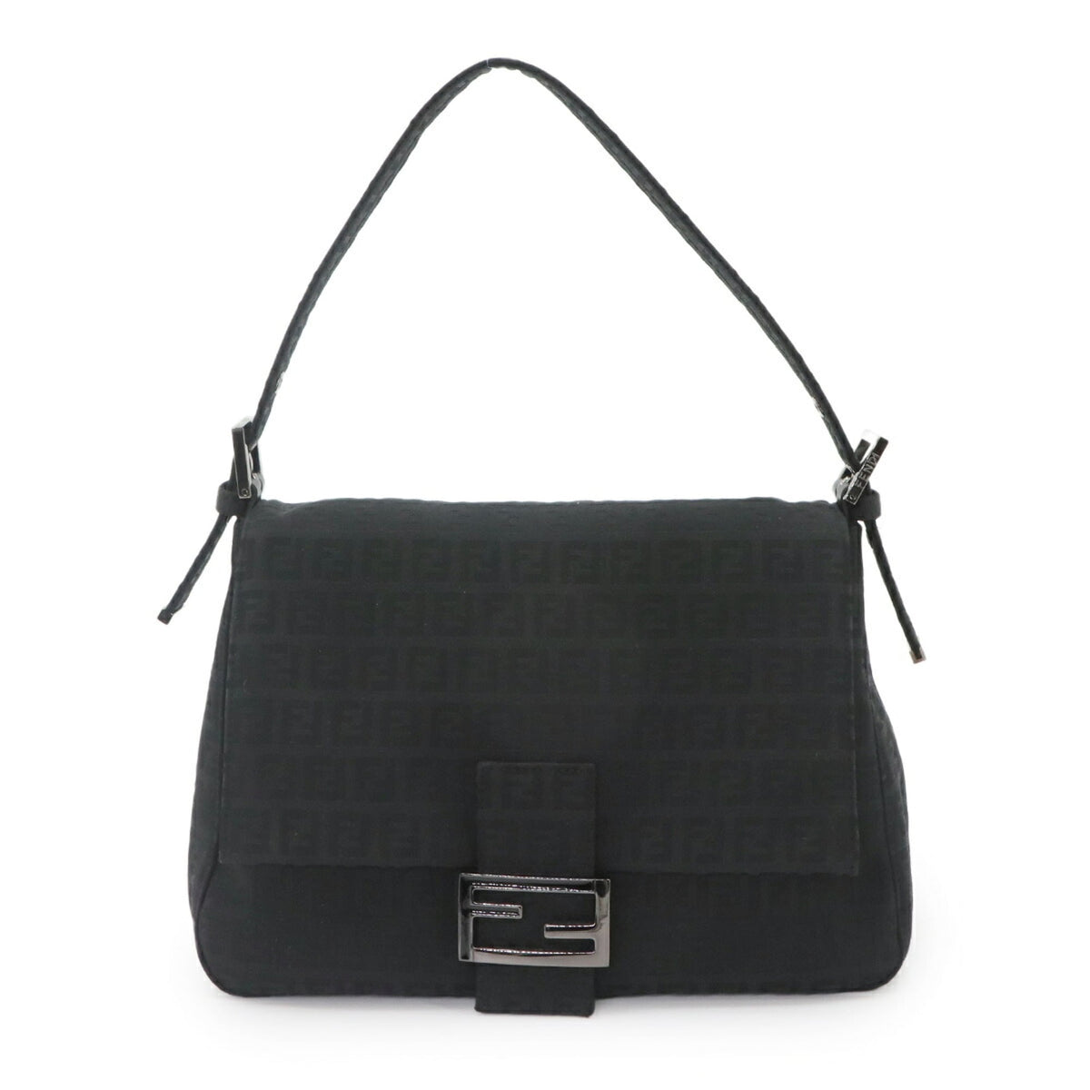 Fendi Zucchino Mamma Baguette Shoulder Handbag, Canvas, Black, 8BR001, Silver Hardware — Like New
