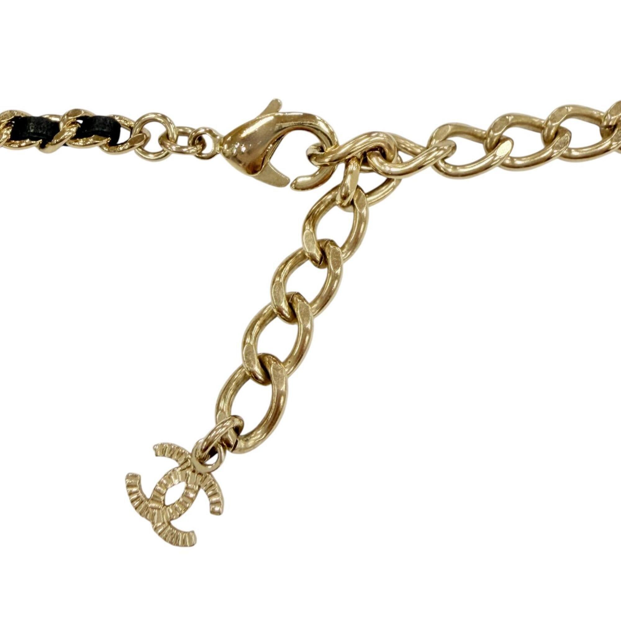 CHANEL A23B ABB548 Rhinestone Coco Mark Matelassé Bag Motif Chain Necklace, Gold & Black, Made in France, Women's — Like New