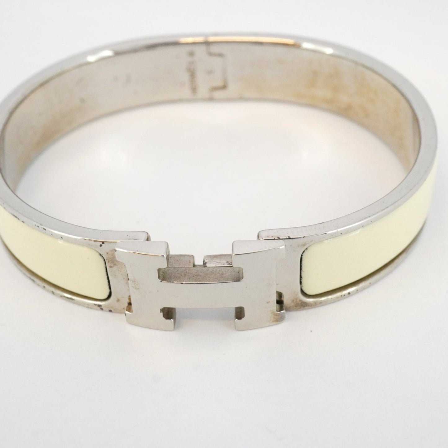 Hermes Click-Clack PM Bangle in Metal Silver and Ivory for Women
