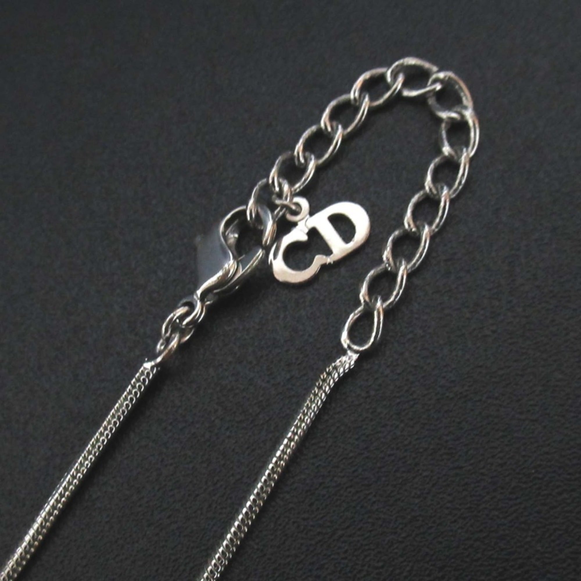 Christian Dior D logo snake chain necklace pendant silver color for women