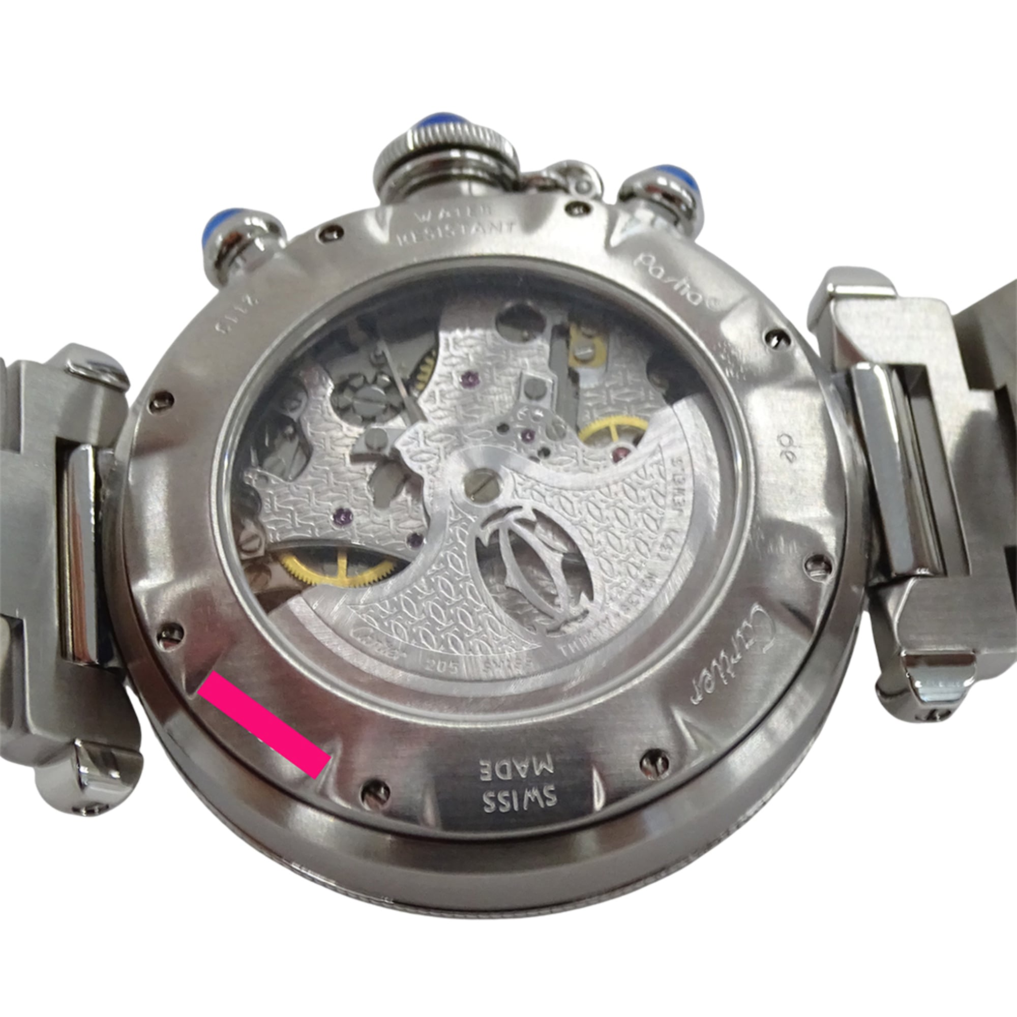 Cartier Pasha Chronograph Automatic Watch for Men, Stainless Steel (SS) W31030H3, Silver, with Open Caseback — Good