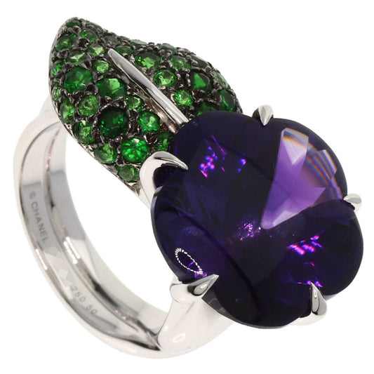 CHANEL Camellia, Amethyst, and Garnet #50 Ring, 18K White Gold, Women's