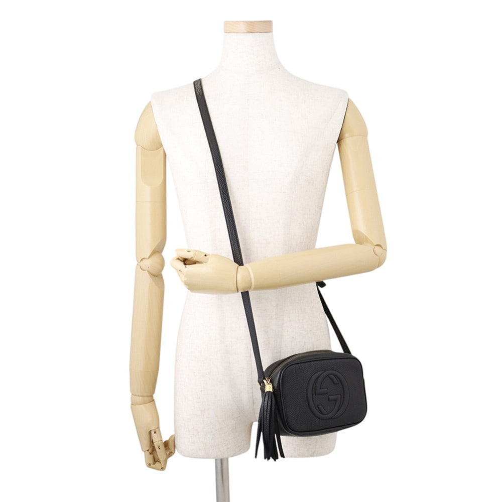 Gucci Interlocking G Soho Disco Bag Small Leather Shoulder 347994 GUCCI Black Tassel Handbag Women's — Like New