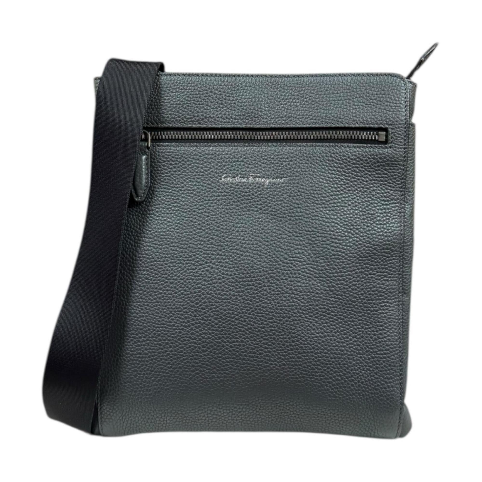 Salvatore Ferragamo Shoulder Bag Leather FZ-24-0471 Gray Men's