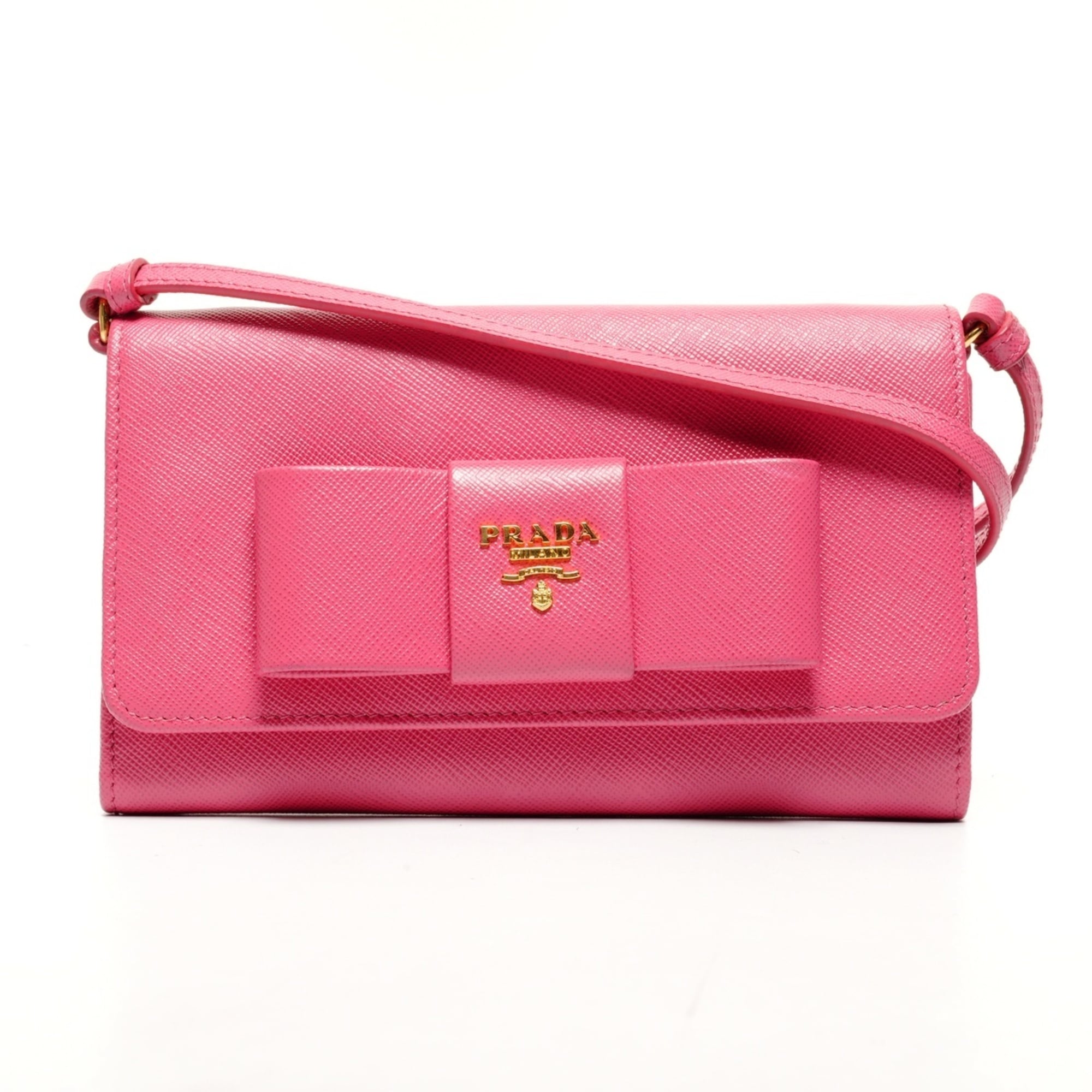 Prada Le Bon Saffiano Leather Wallet Shoulder Bag in Pink