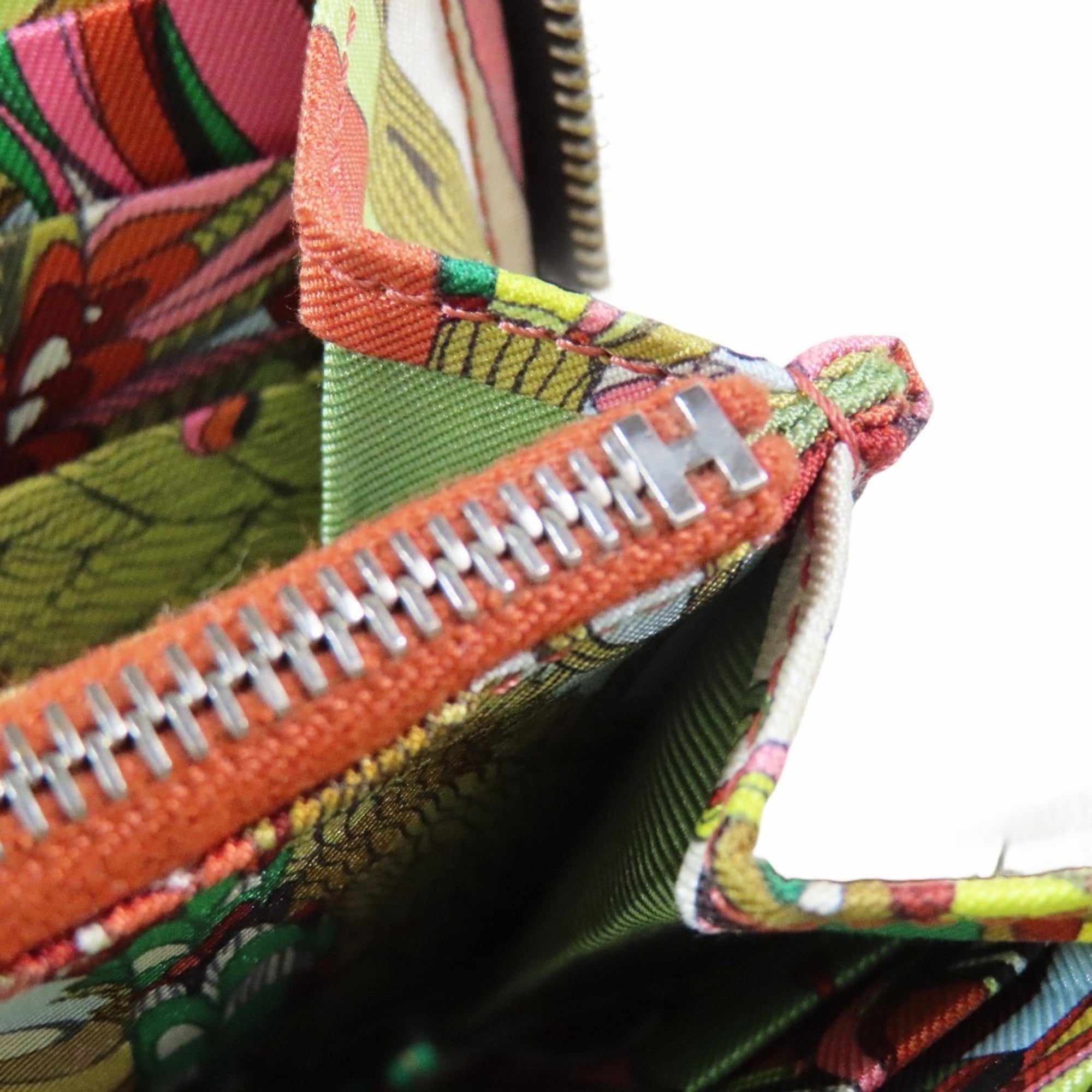 HERMES AZAP Silk-in Long Wallet with Round Zipper, "Fantastic Flora" Scarf Design, Leather, Black, for Men and Women