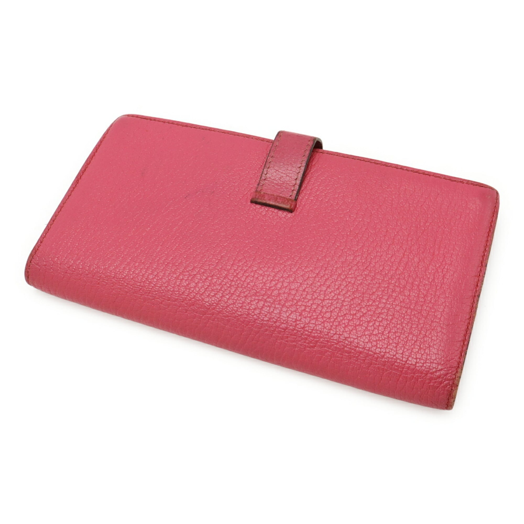HERMES Bearn Soufflet Bi-fold Long Wallet in Chevre Leather, Fuchsia Pink, K Stamp