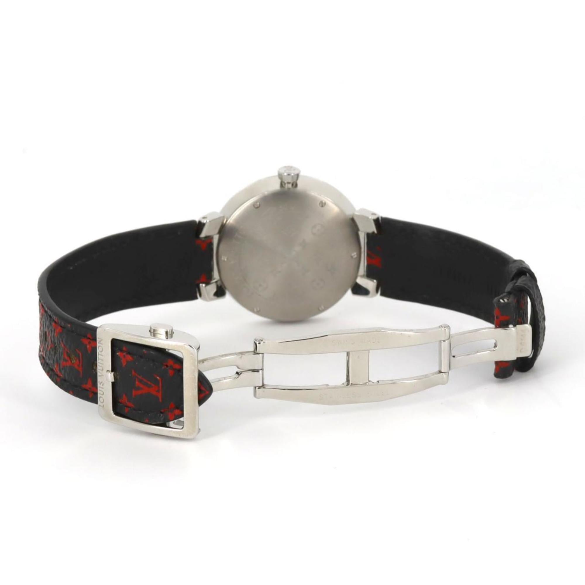 Louis Vuitton Tambour Monogram 8P Q13MJA Stainless Steel Quartz Watch — Very Good