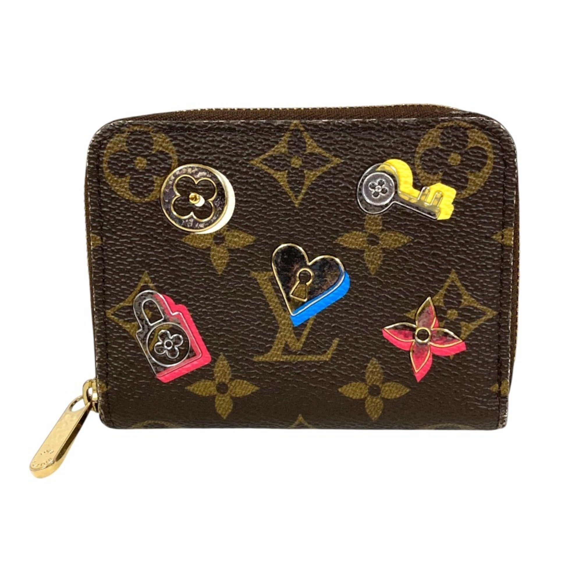 LOUIS VUITTON Monogram Love Lock Zipper Coin Purse Wallet M64118 Brown Women's