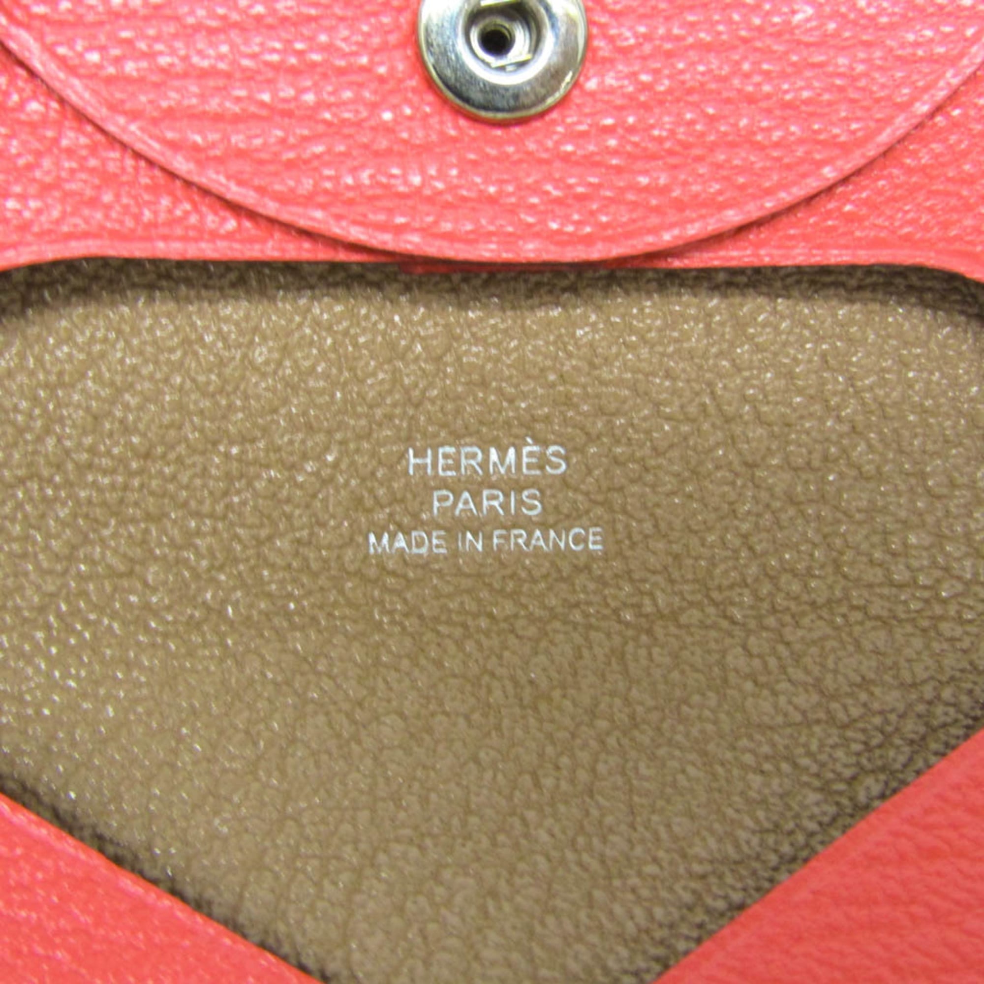 Hermes Bastia Verso Men,Women Chevre Leather Coin Purse/coin Case Beige,Pink