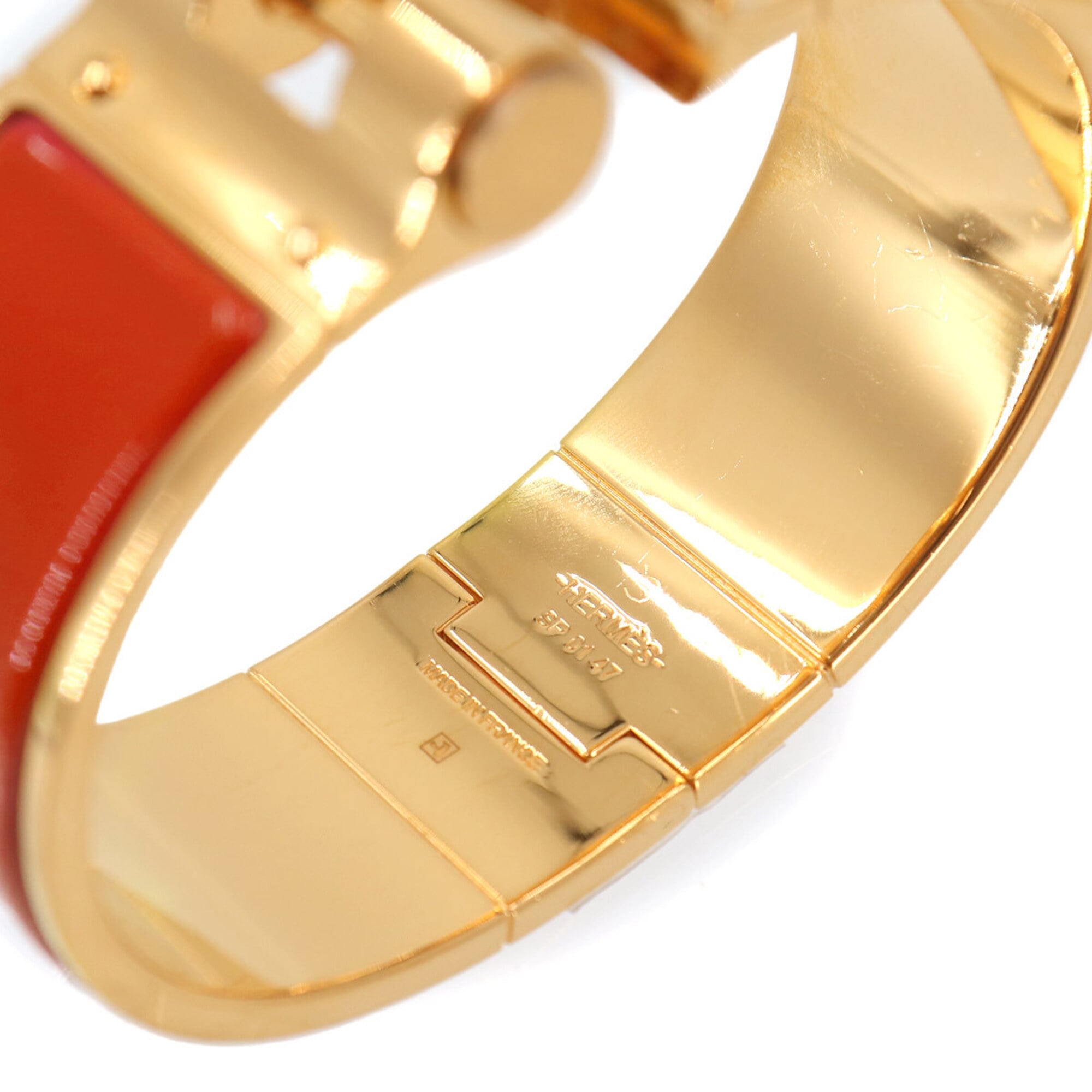Hermes Charniere GM Bracelet Bangle Gold Rouge Vif — Like New