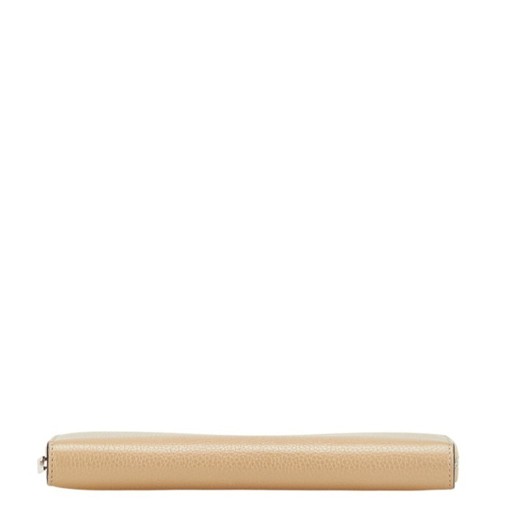 Celine long wallet with round zipper, beige leather, women's.
