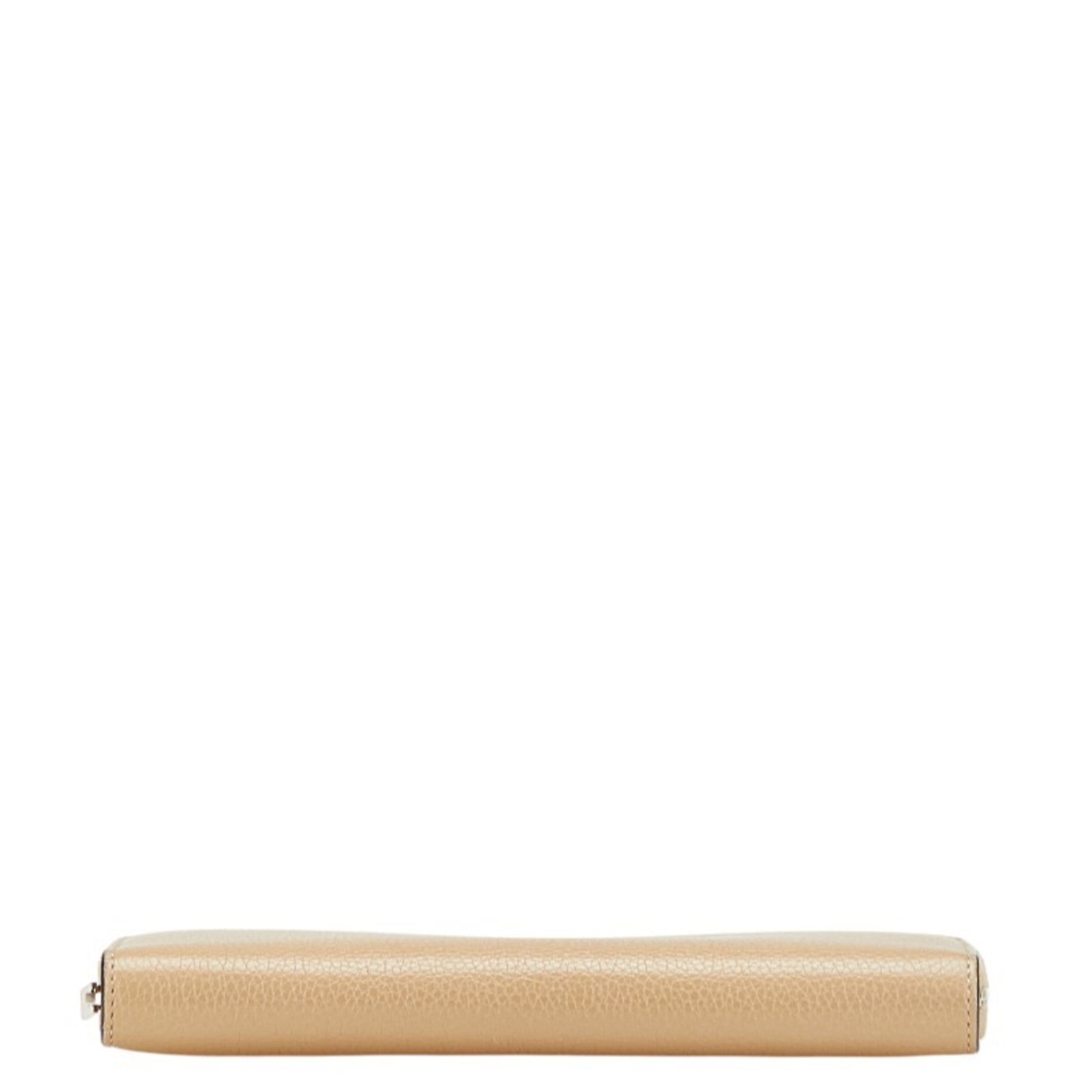 Celine long wallet with round zipper, beige leather, women's.