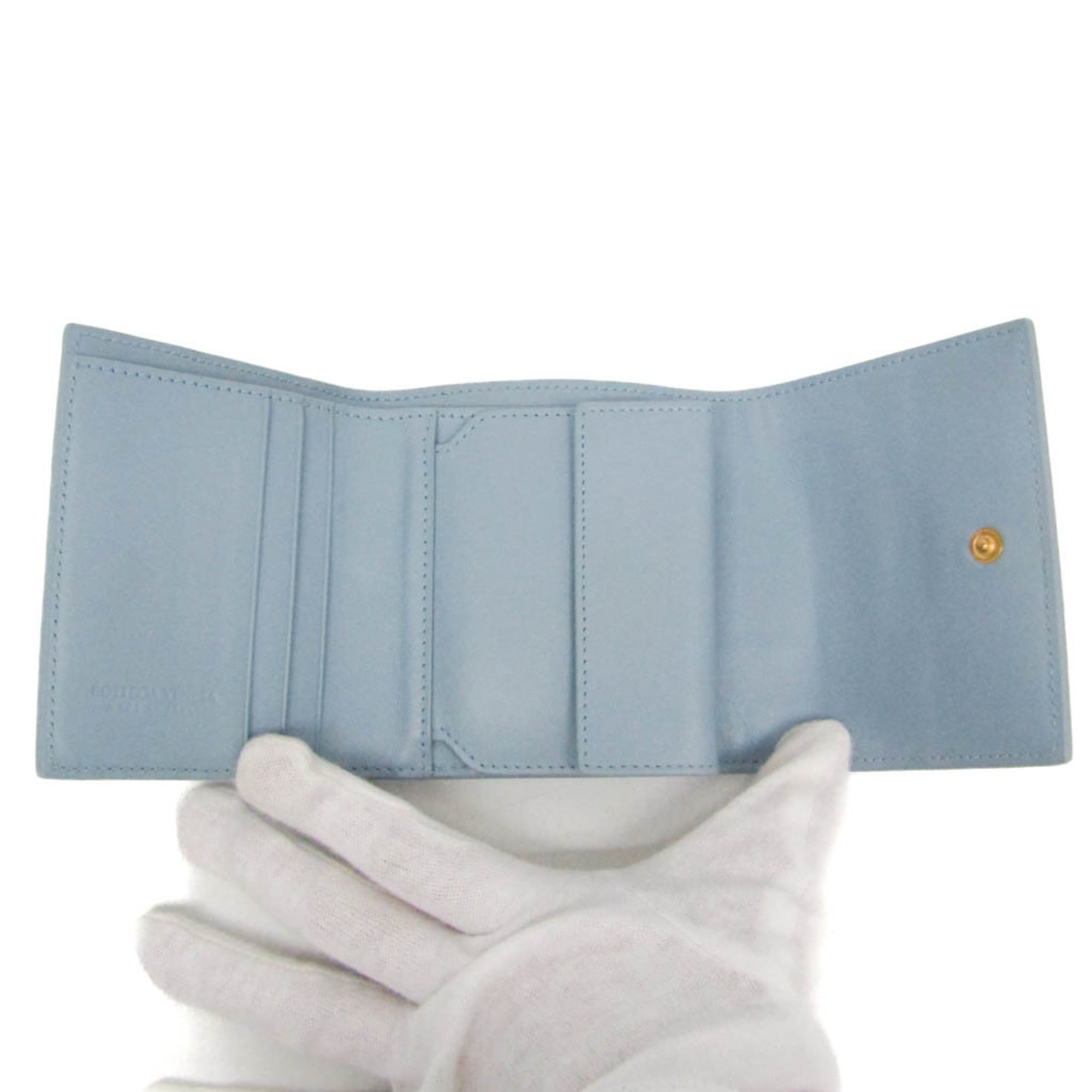 Bottega Veneta CASSETTE Men,Women Leather Middle Wallet (tri-fold) Light Blue