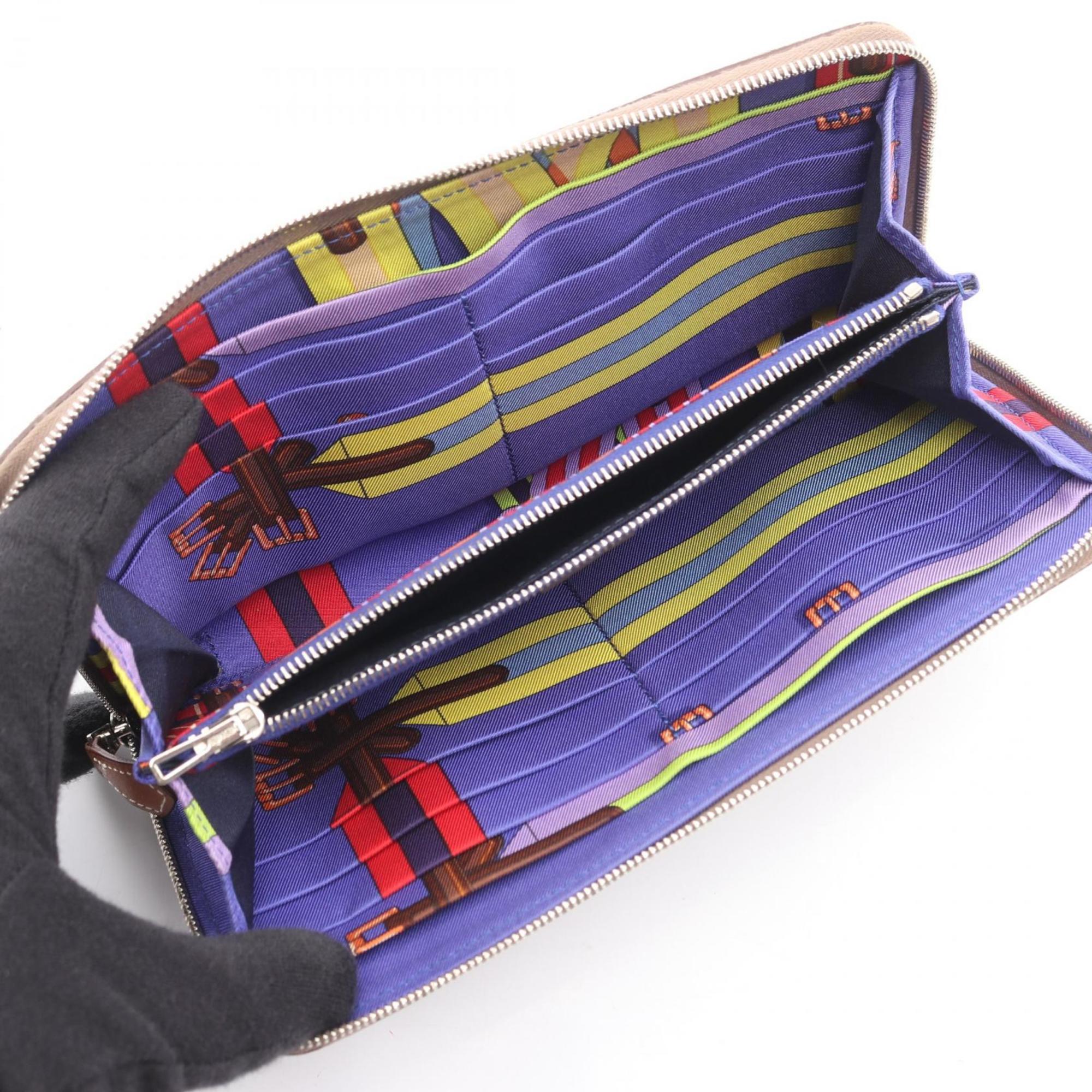 Hermes Hermès Azap Long Silkin Round Wallet, Leather, Epsom Women's, Gray