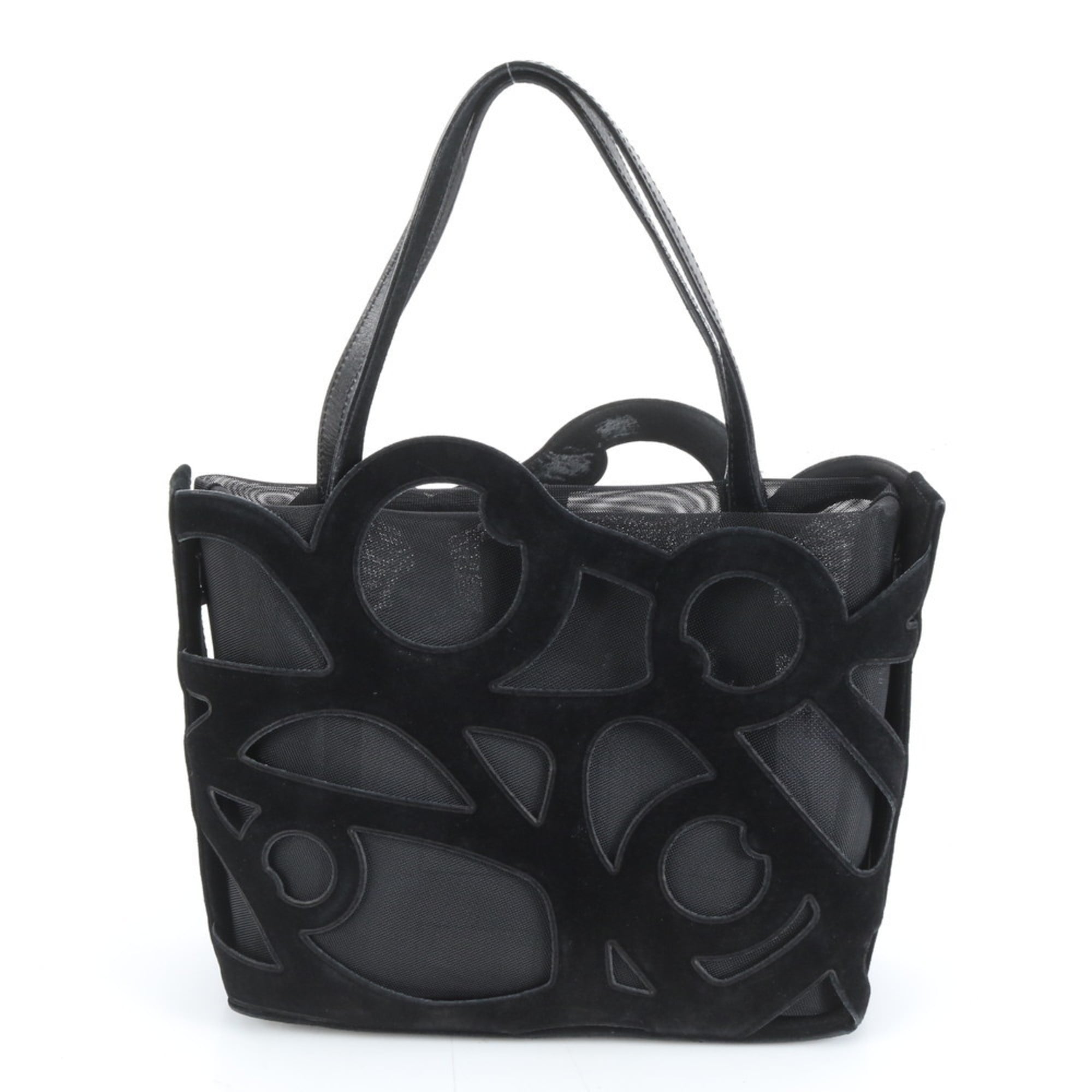 Salvatore Ferragamo mesh leather tote bag, shoulder handbag, black, women's