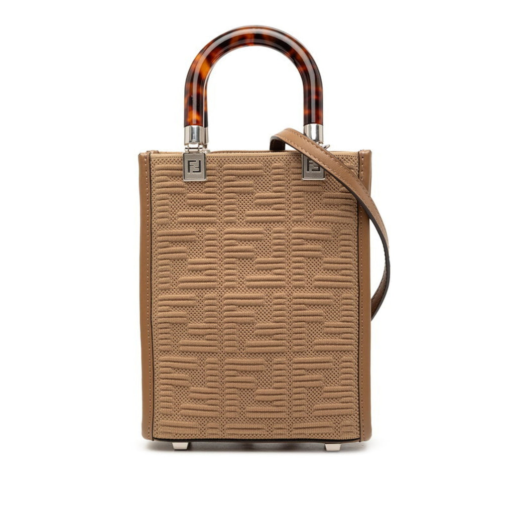 Fendi Sunshine Shopper Mini Handbag/Shoulder Bag 2WAY 8BS051 Brown Canvas Leather Plastic Women's FENDI