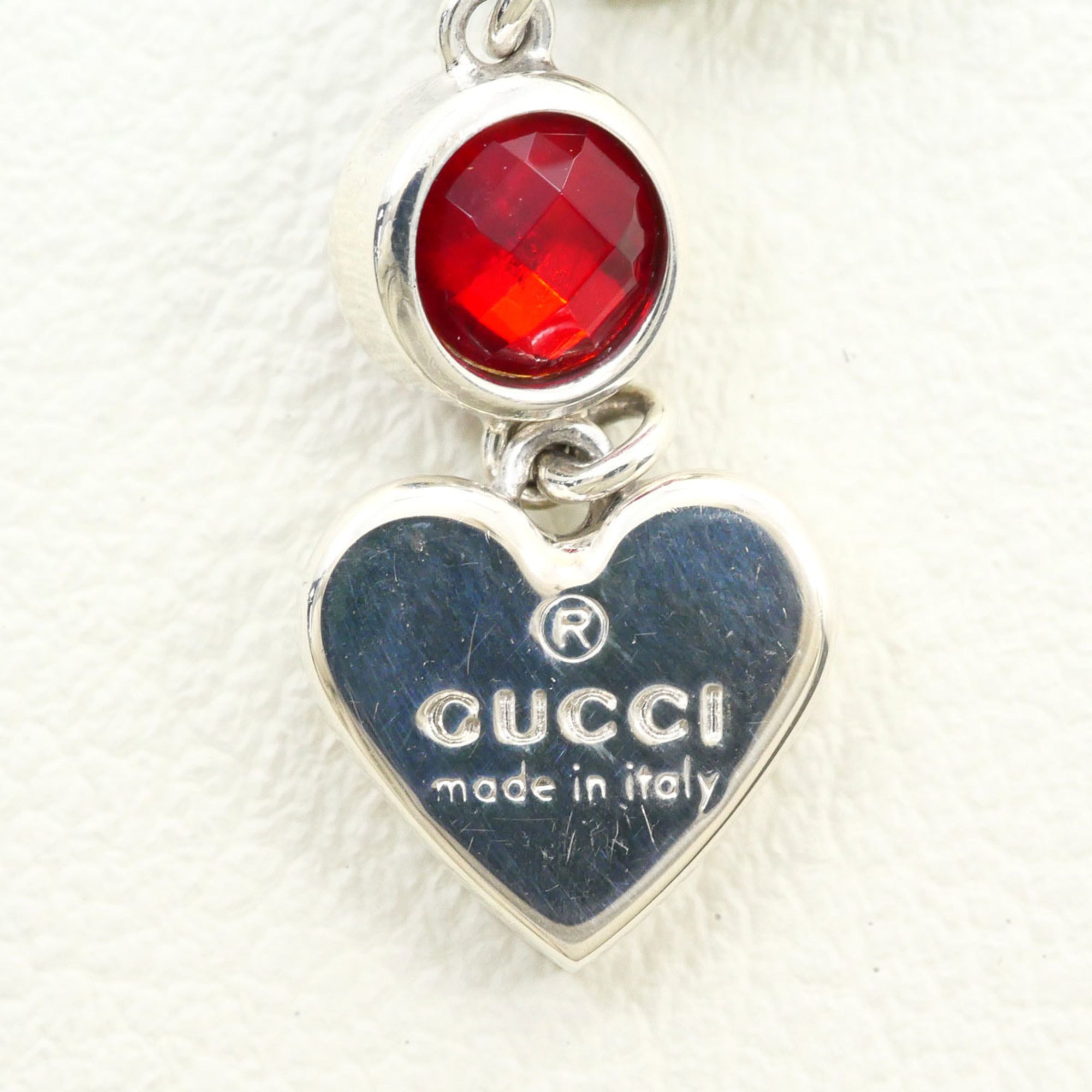 Gucci silver necklace with red topaz, total weight 6.4g, 41cm length, like new, free gift wrapping — Like New