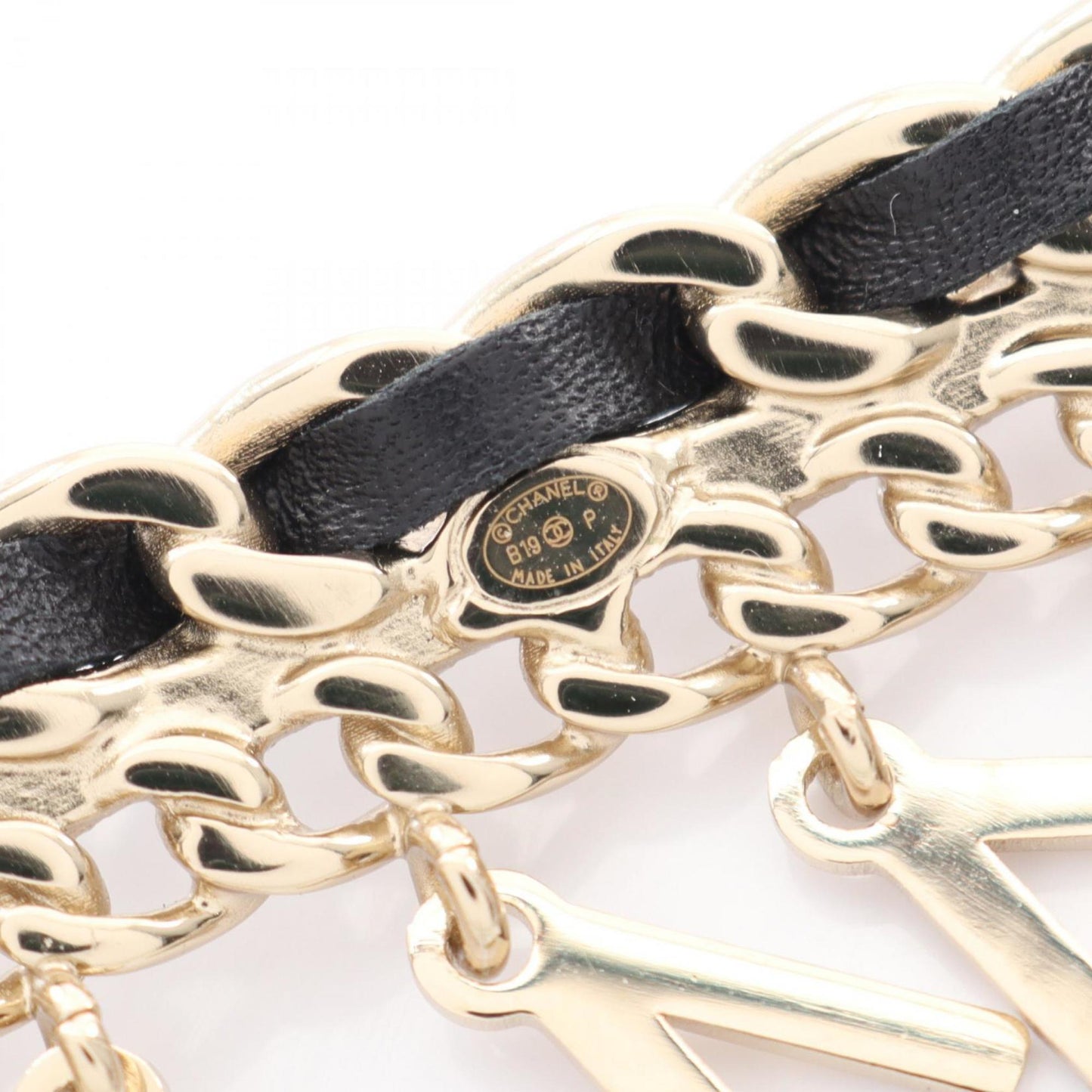 CHANEL Coco Mark Brooch, Gold-Plated Leather, Women's, Gold and Black, B19P