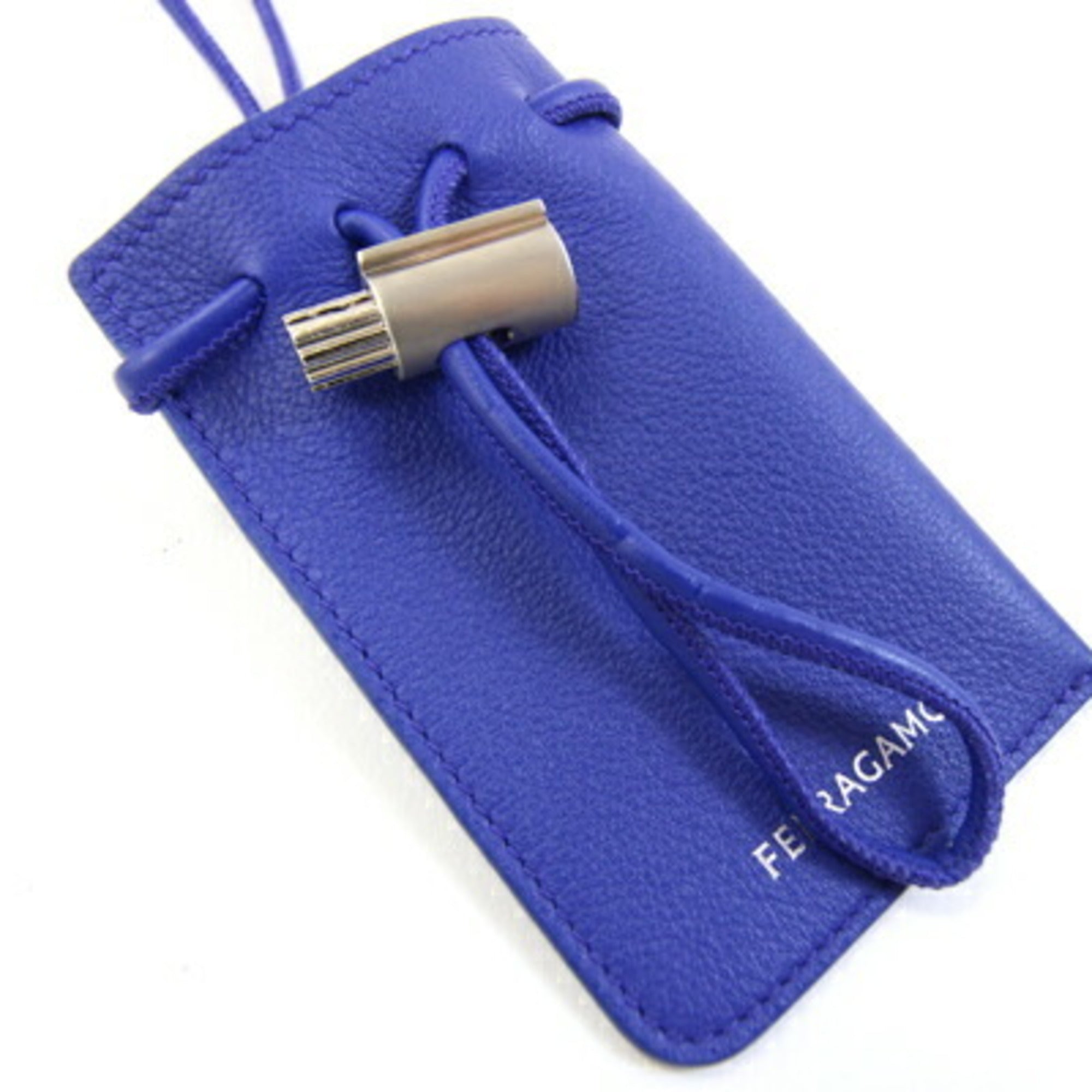 Salvatore Ferragamo neck pouch, blue leather pouch with strap, all leather, women's — Like New