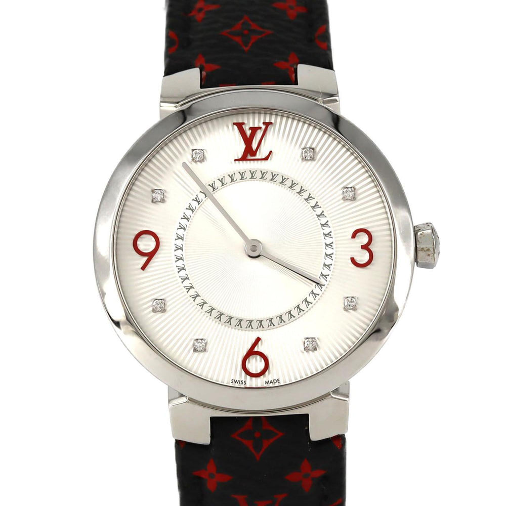 Louis Vuitton Tambour Monogram 8P Q13MJA Stainless Steel Quartz Watch — Very Good