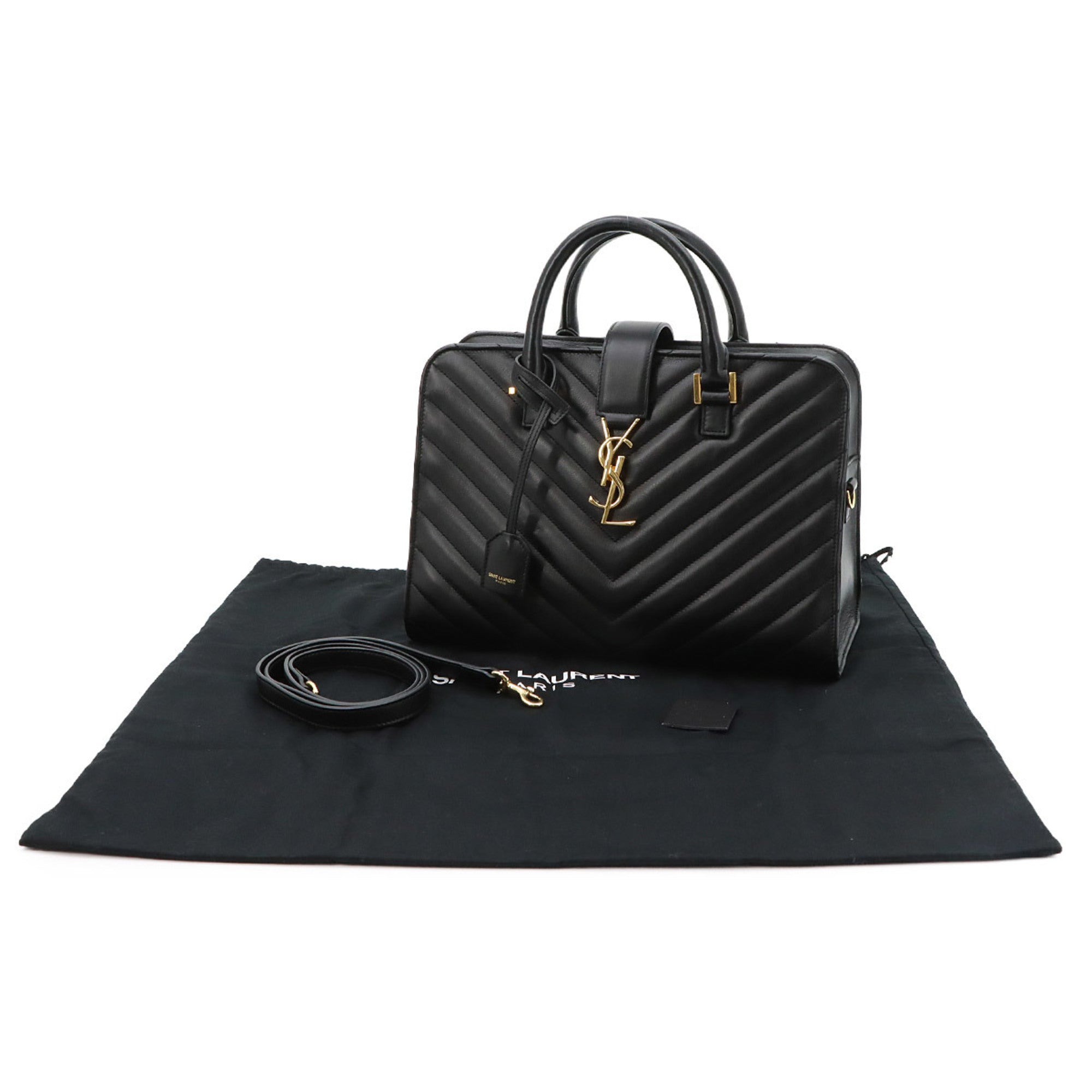 Saint Laurent Cabas 2-way Hand/Shoulder Handbag, Leather, Black, 357397 — Like New