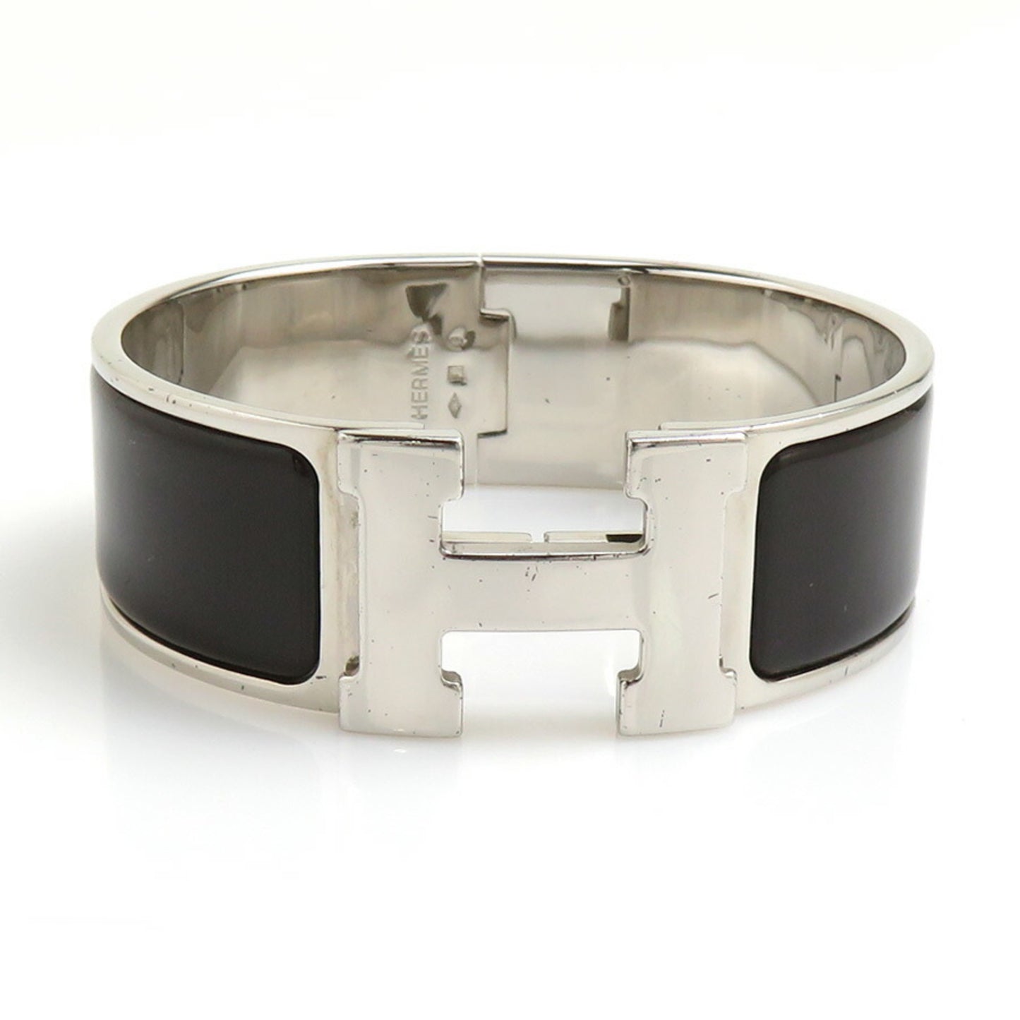 Hermes HERMES Bangle Bracelet Click Clack Metal Enamel Silver Dark Brown Women's e59745i
