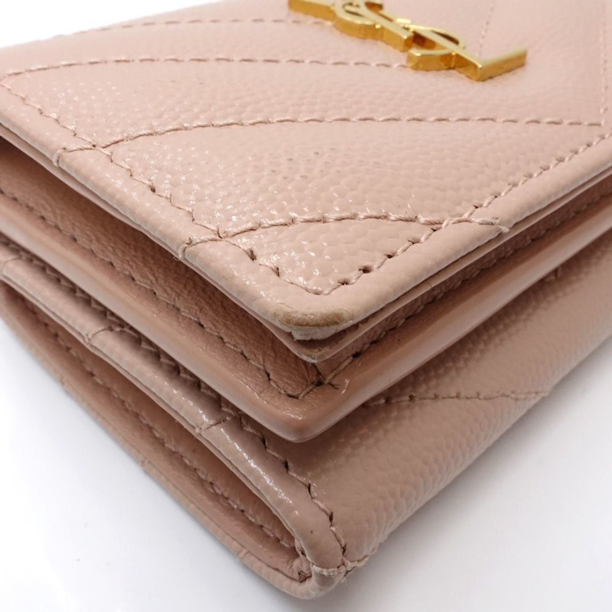 SAINT LAURENT Yves Saint Laurent Tri-fold Wallet TGN668274 Origami Tiny in Caviar Skin, Pink, Women's, 181761