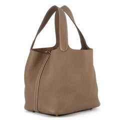 Hermes Picotin Lock MM Handbag, Etoupe, Taurillon Clemence Leather, B Stamp, HERMES Tote Bag, Lock, Picotin, Women's — Like New