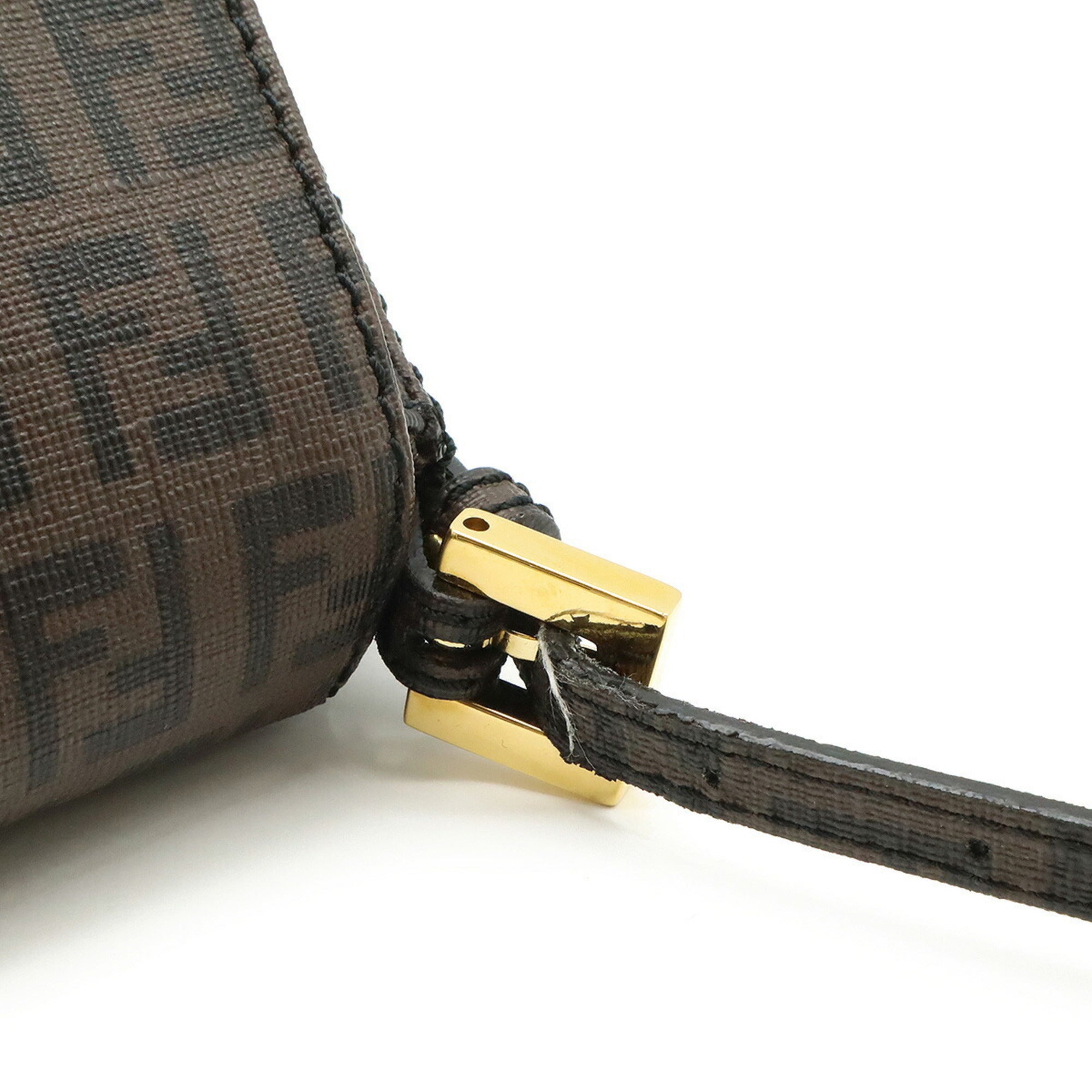 FENDI Zucchino Zucca pattern Mamma Bucket handbag PVC dark brown black 8BR180