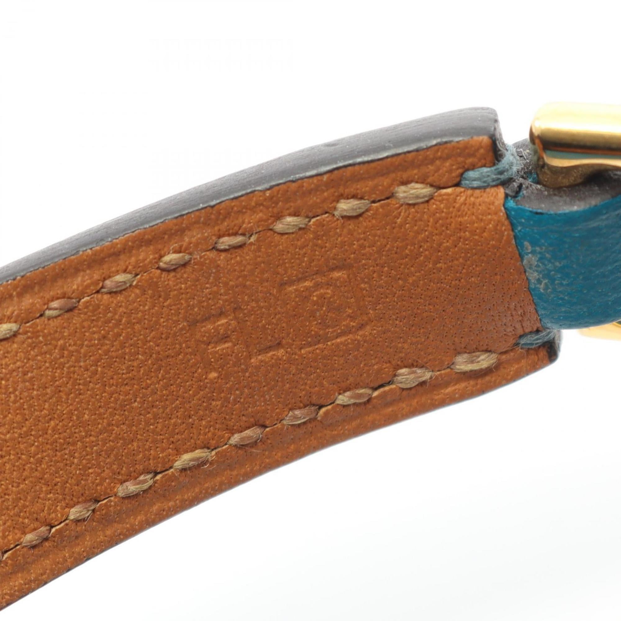Hermes Hermès Rival Double Tour Bracelet, Leather, GP (Gold Plated), Women's, Blue, Gold