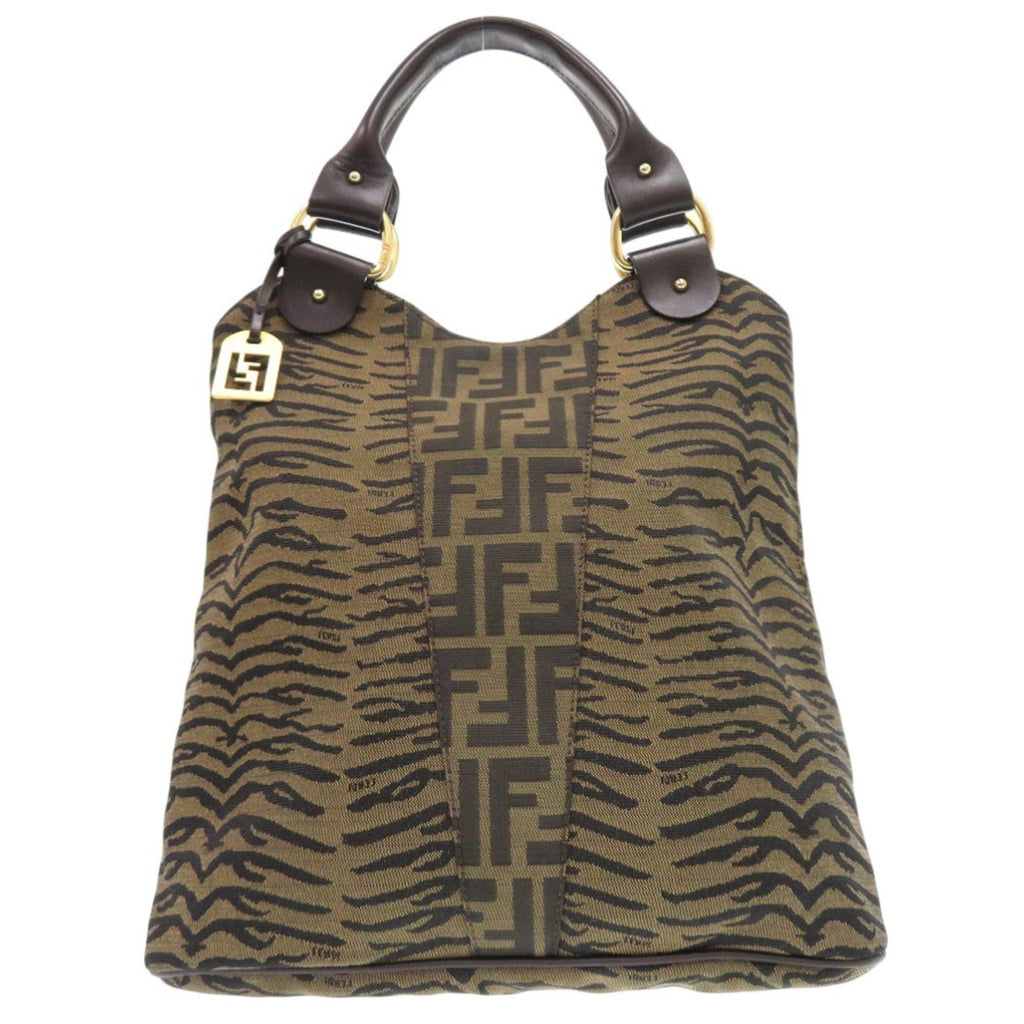 Excellent condition Fendi Zucca handbag in tiger print canvas and leather, brown, 1378