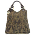 Excellent condition Fendi Zucca handbag in tiger print canvas and leather, brown, 1378