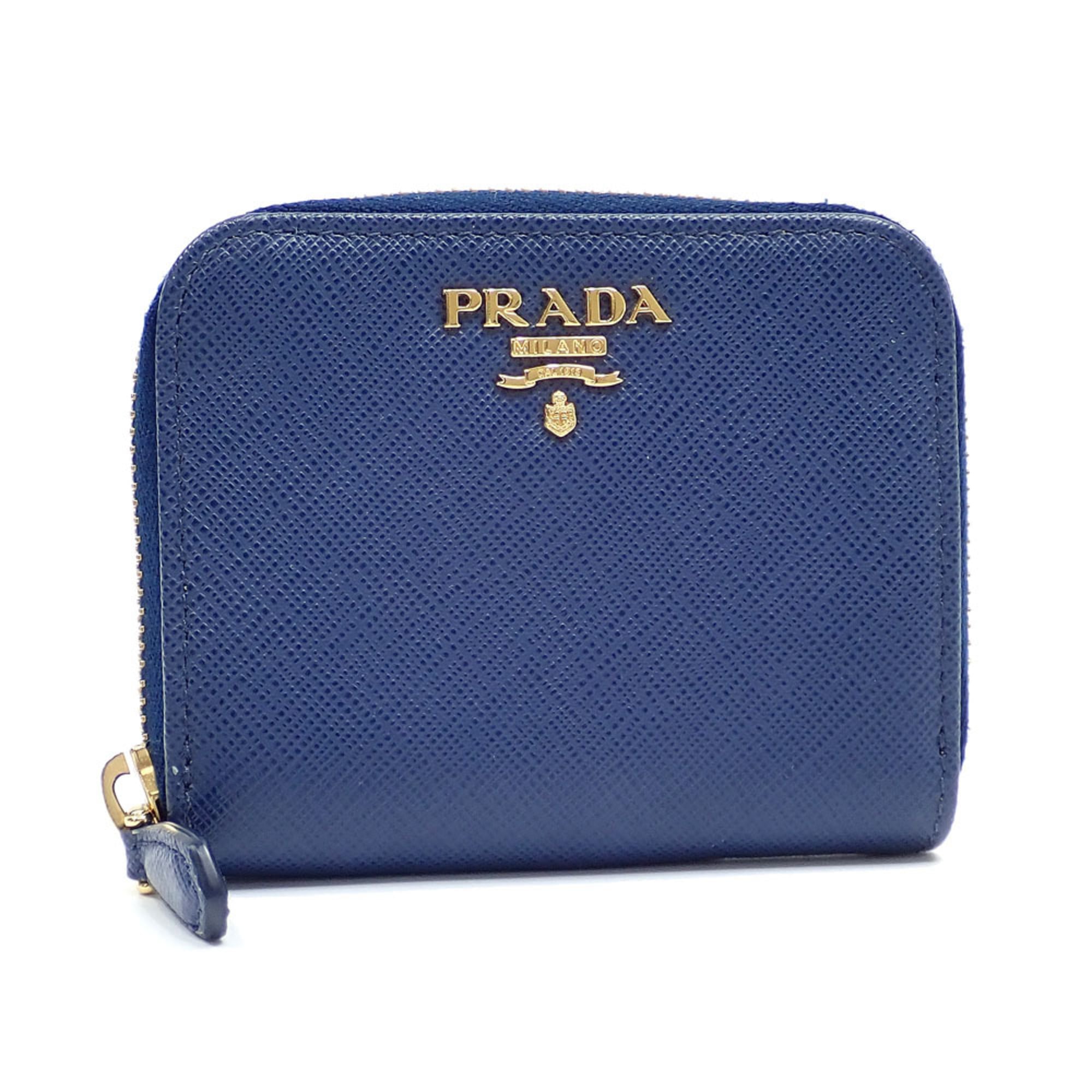 Prada Women's Blue Leather Coin Case 1MM268 Round