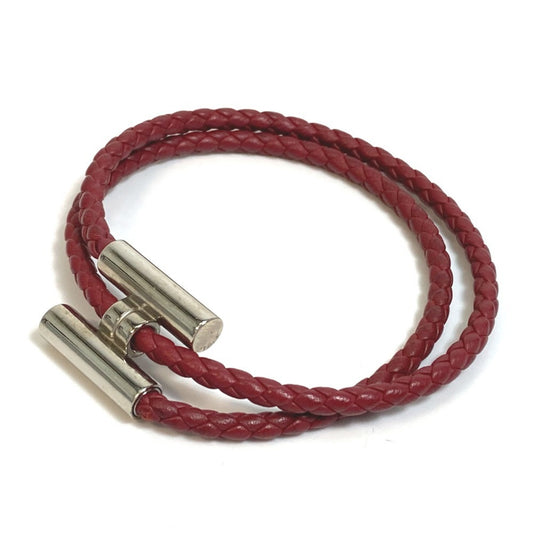 HERMES Tourni Tresse Braided Leather Bracelet with H Clasp, Unisex, Red-Brown