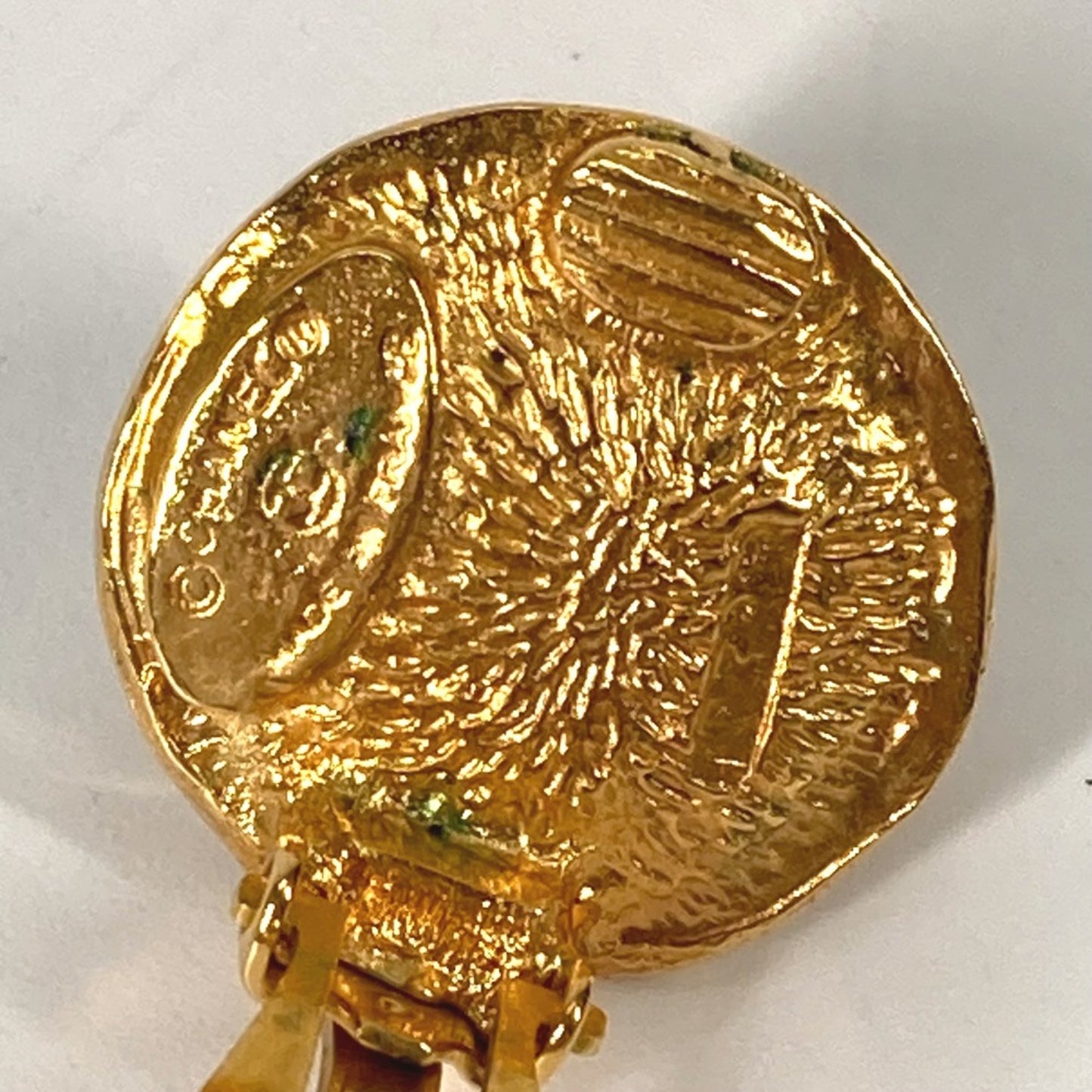 CHANEL Vintage Round Logo Faux Pearl Earrings, Metal, Women's, Gold