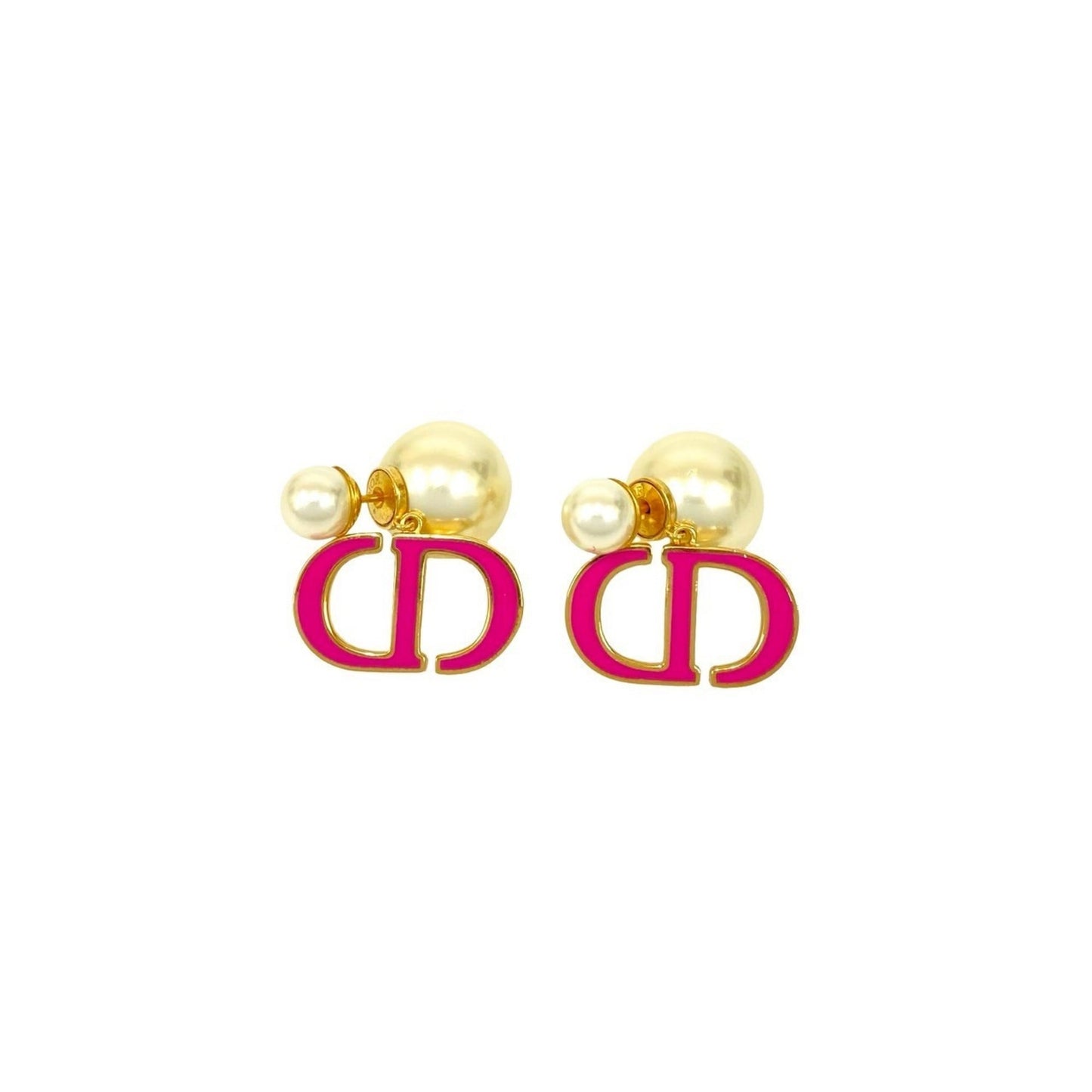 Christian Dior CD Logo GP Faux Pearl Earrings in Pink Gold 09186