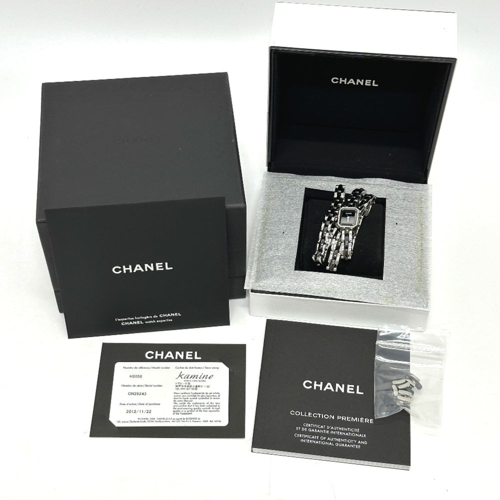 CHANEL Premiere Triple Bracelet Watch H3058 with Diamond Bezel, Stainless Steel/Ceramic, Black — Good