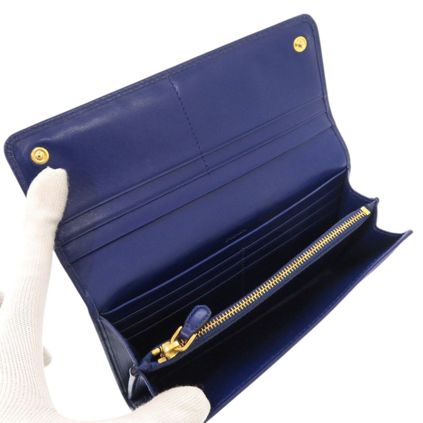 Like new Prada 1M1132 quilted nylon and leather blue long wallet, 0199 PRADA