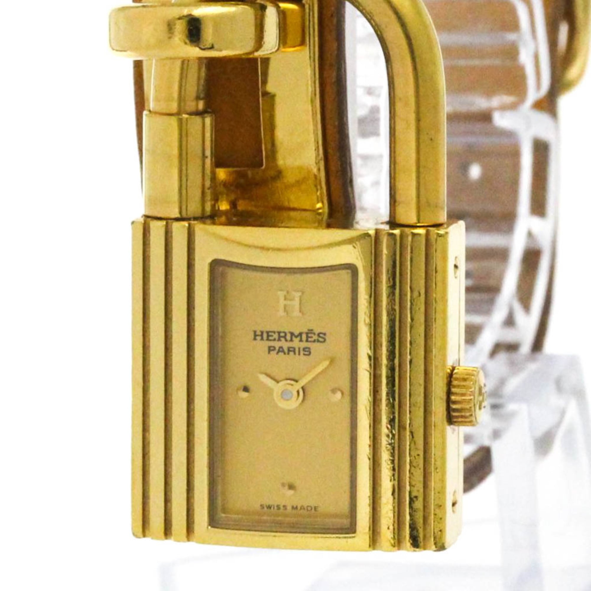 HERMES Kelly Watch Gold Plated Leather Quartz Ladies Watch — Good