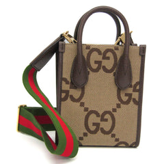 Gucci Jumbo GG Mini 699406 Women's Canvas,Leather Handbag,Shoulder Bag Beige,Dark Brown — Like New