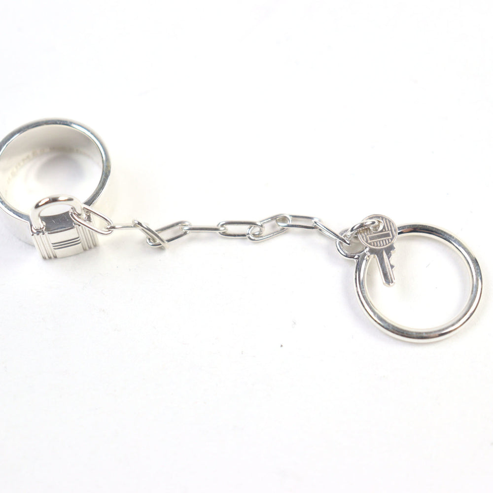HERMES Alpha Kelly AG925 Clochette Cadena Double Ring - Silver Accessory, Size 49 (Japanese Equivalent), Made in France, Weight 11.37g, Women's — Like New
