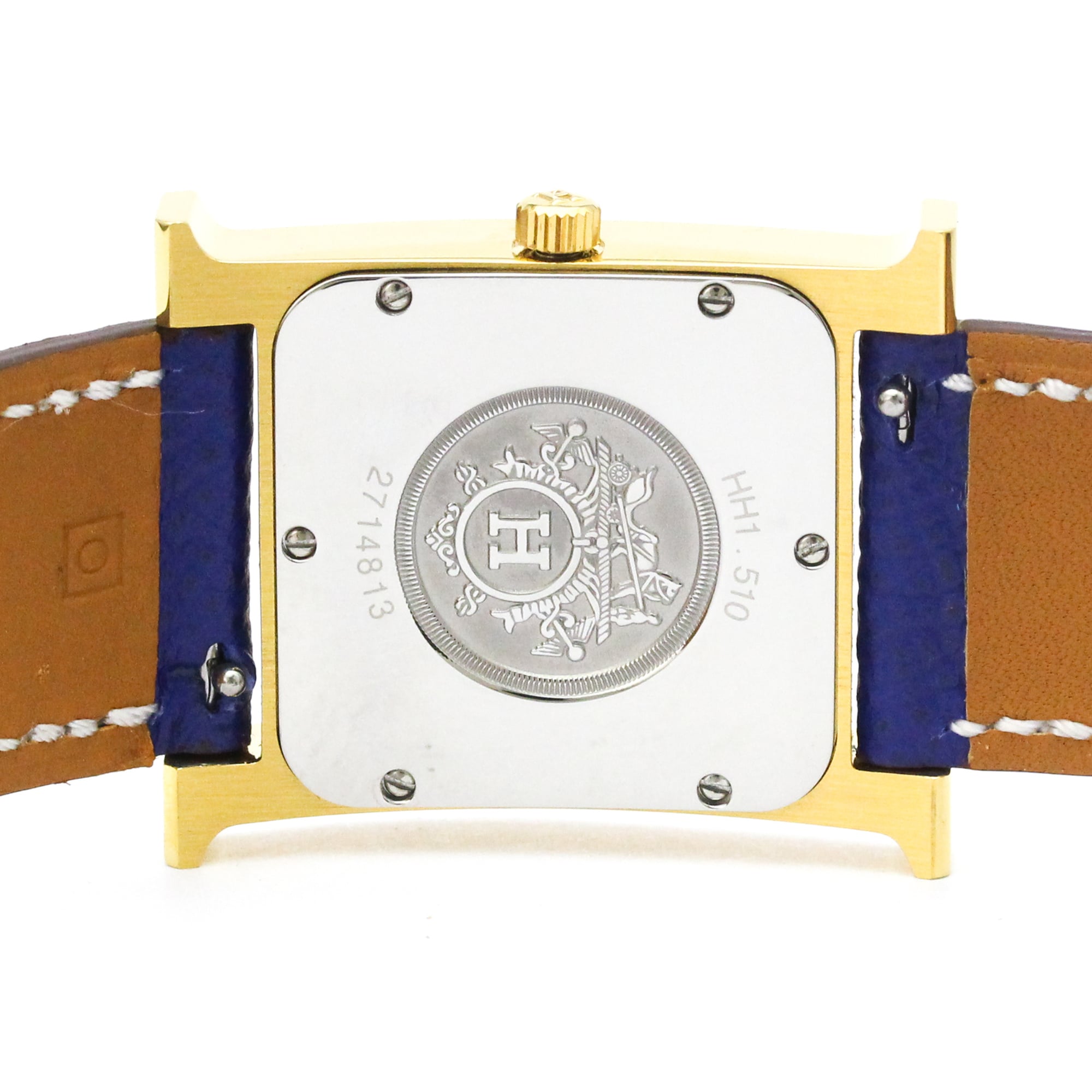 HERMES H Watch Gold Plated Leather Quartz Mens Watch HH1.510 — Very Good