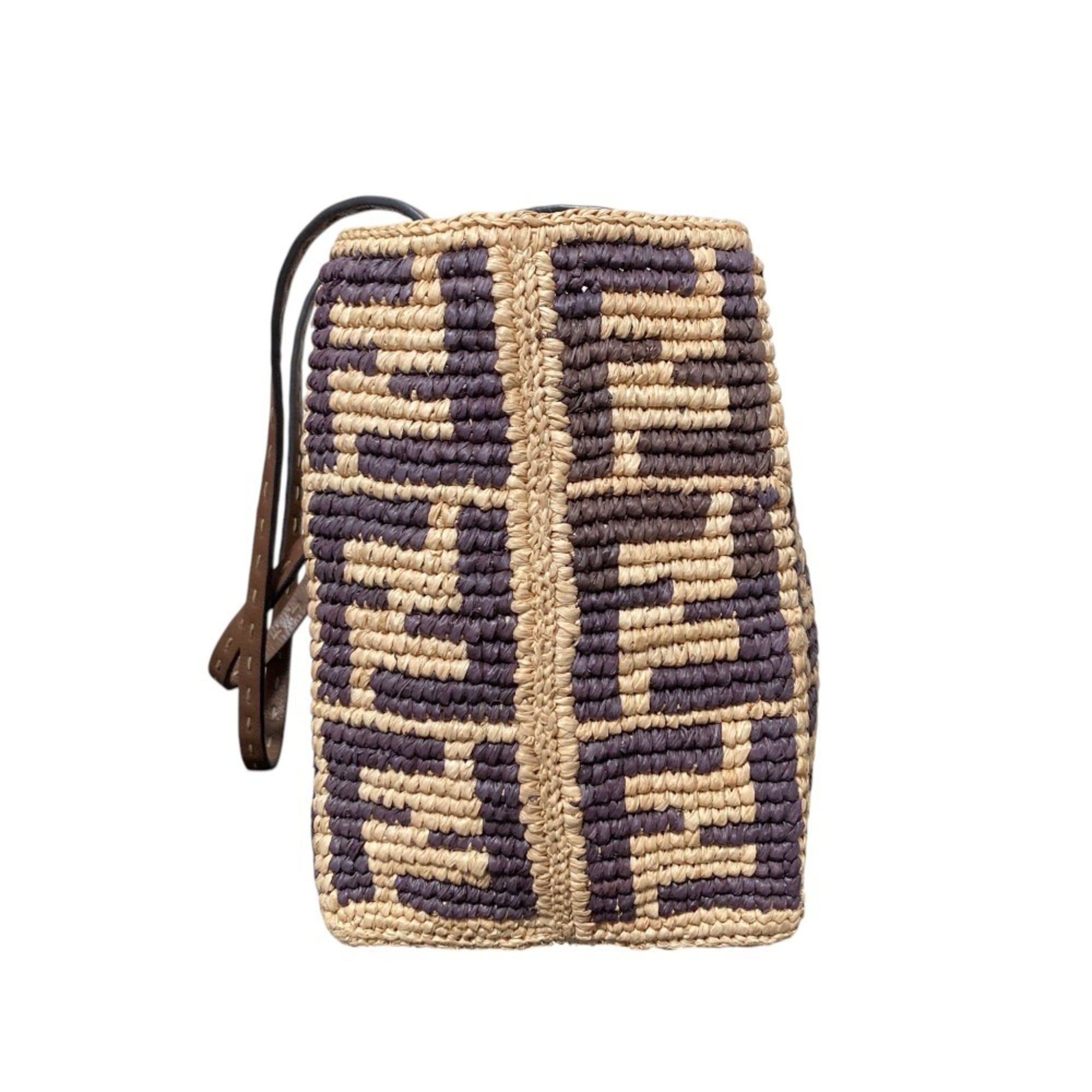 FENDI Roll Small Raffia Tote Bag 8BH424 AS3B Natural Brown Women's — Like New