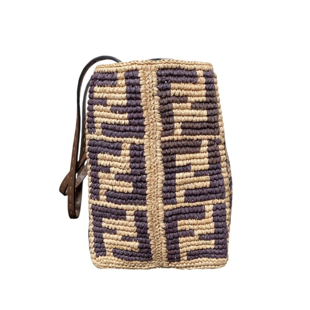 FENDI Roll Small Raffia Tote Bag 8BH424 AS3B Natural Brown Women's — Like New