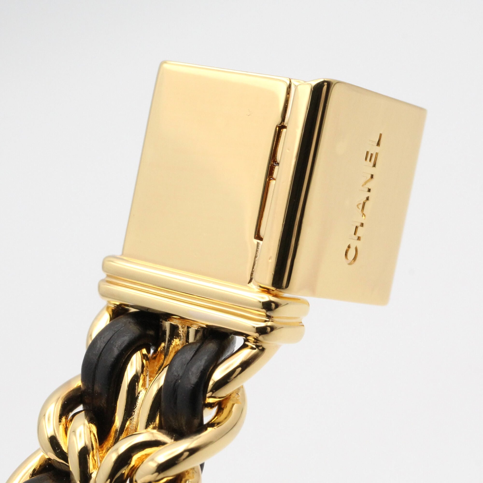 Chanel CHANEL Première M Wristwatch, Gold Plated (GP), Leather Strap, Women's, Black, H0001 — Very Good