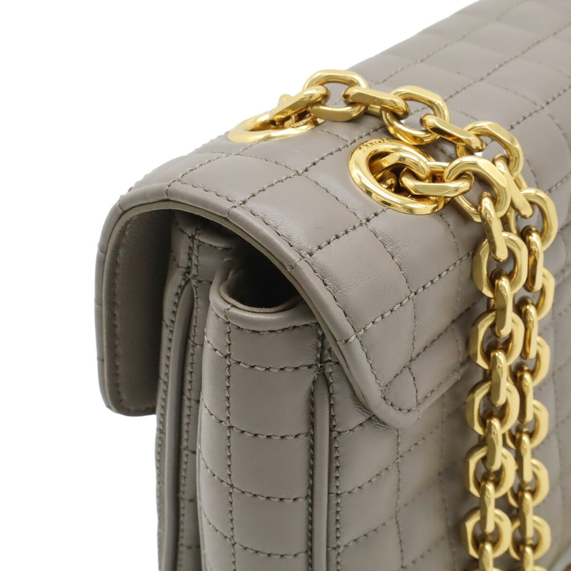 CELINE Mole C Small Quilted Chain Shoulder Bag in Calfskin Leather, Greige, 188403